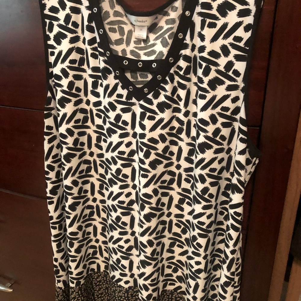 Women’s top. CJ Banks. Ivory with black and brown. 2X